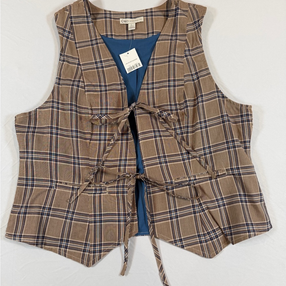 Cato Tan and Blue Plaid Vest